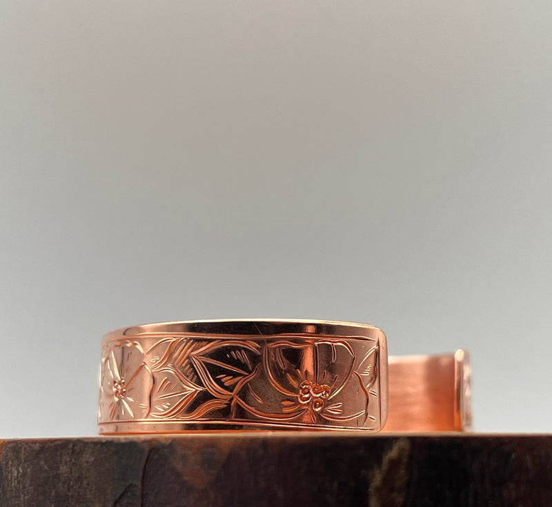 Hummingbird and Flowers 1/2” Copper Bracelet