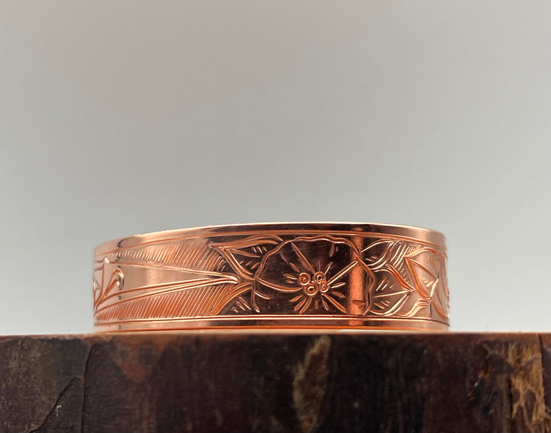 Hummingbird and Flowers 1/2” Copper Bracelet